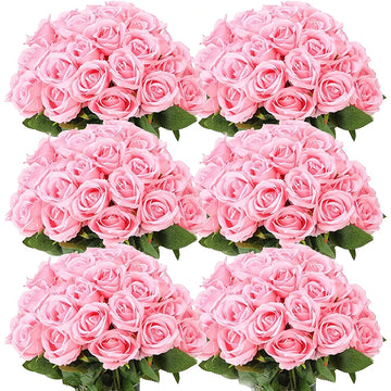 Qfdian 100PCS White Roses Artificial Flowers Bulk Fake Velvet Roses with Bendable Long Stems for Wedding Home Arrangement Event Parties